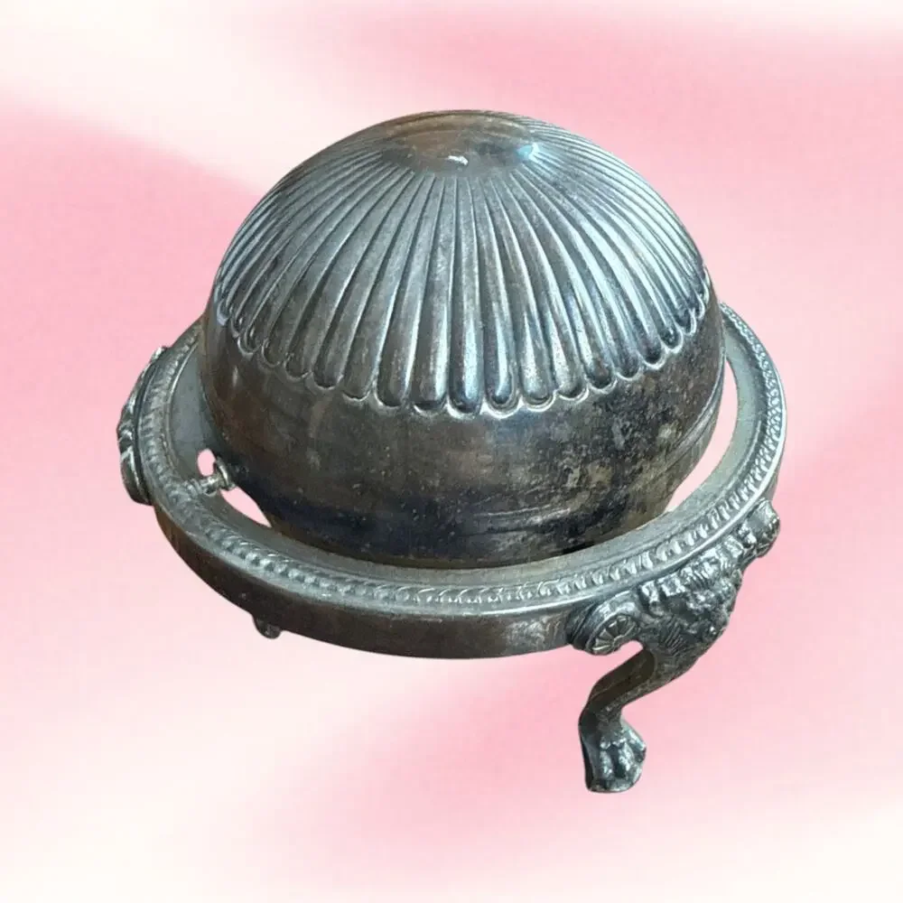 Vintage FB Rogers Silverplate Butter Dish Lion Head Paw Feet Grandmillennial